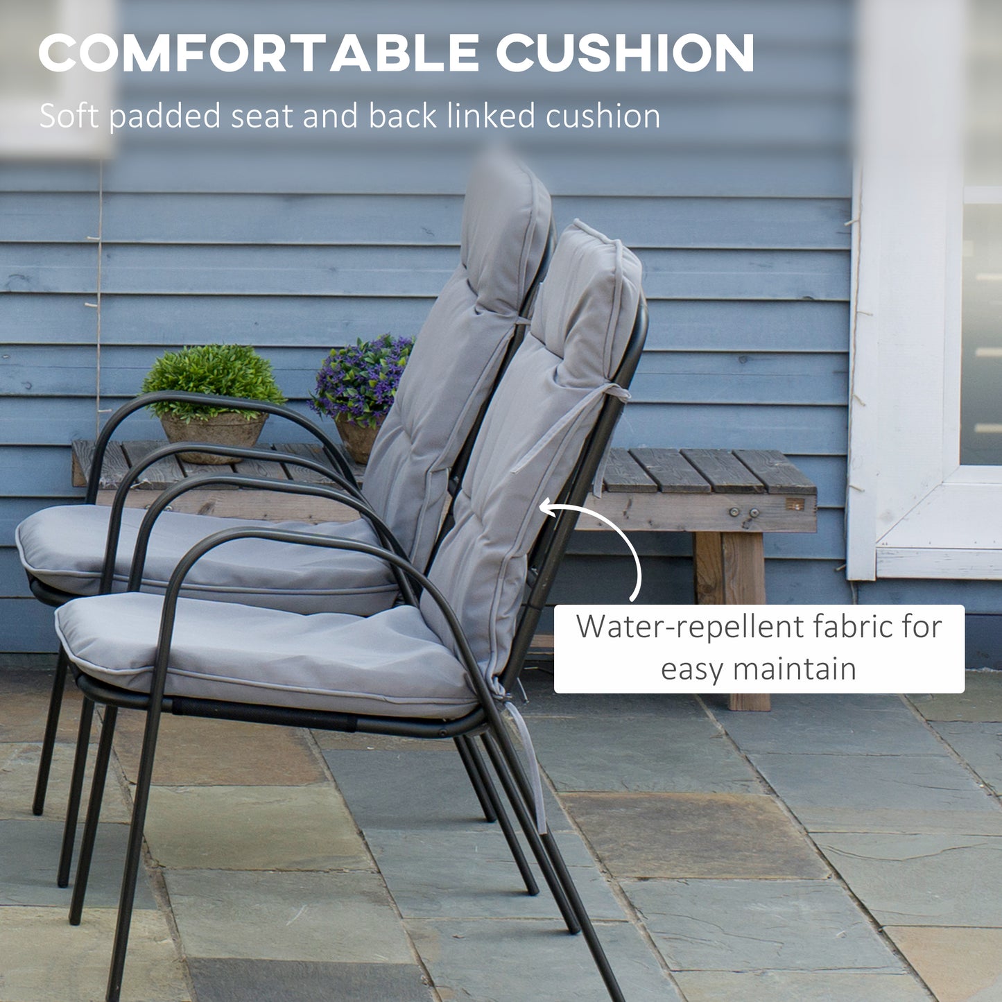 7 PCs Garden Dining Set w/ Umbrella Hole & Cushion, Grey