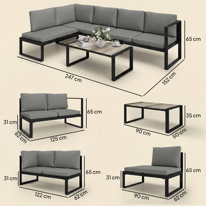 Garden Sofa Set with 2 Loveseats, Armless Chair, Coffee Table