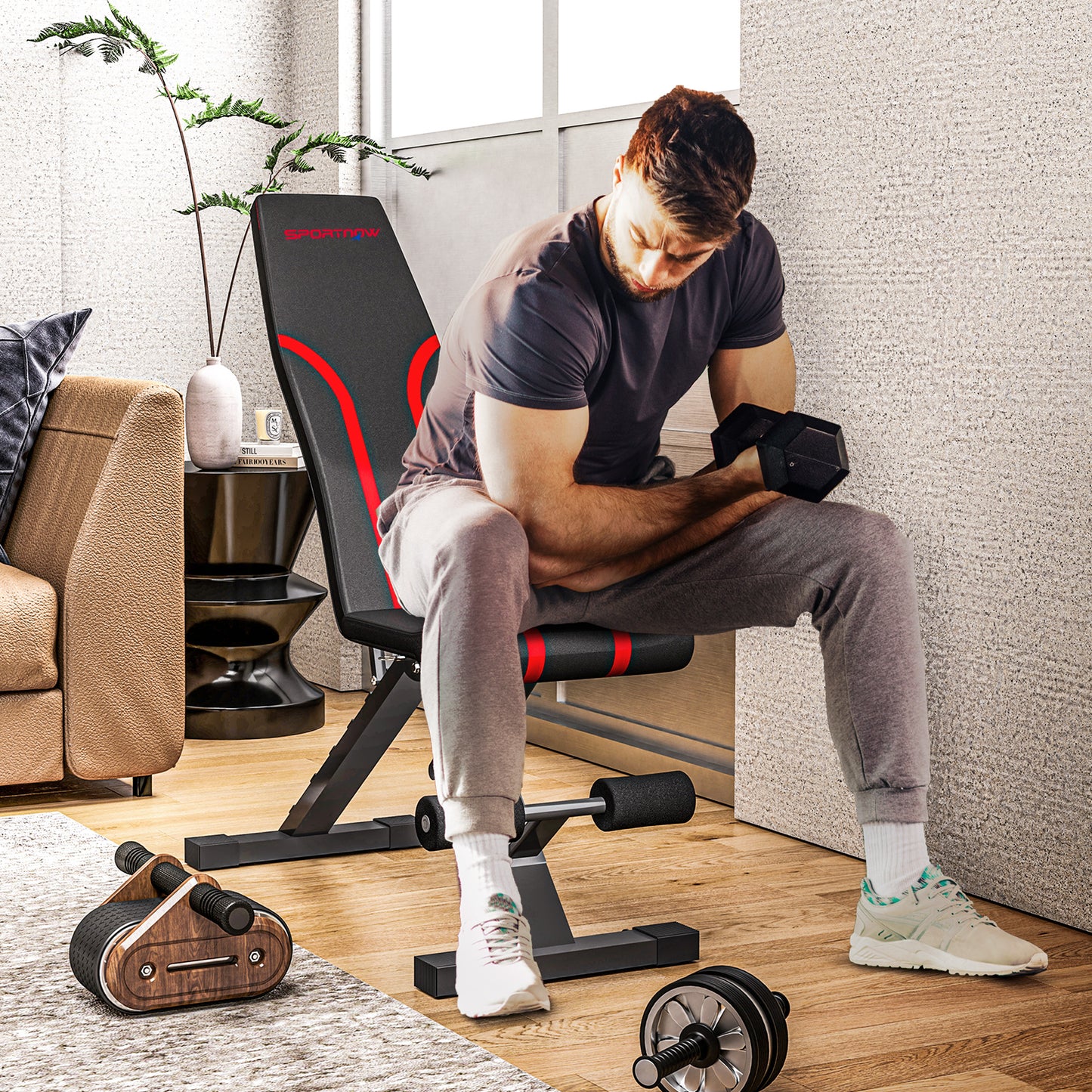 Foldable Weight Bench with 6-Level Backrest, Leg Extension