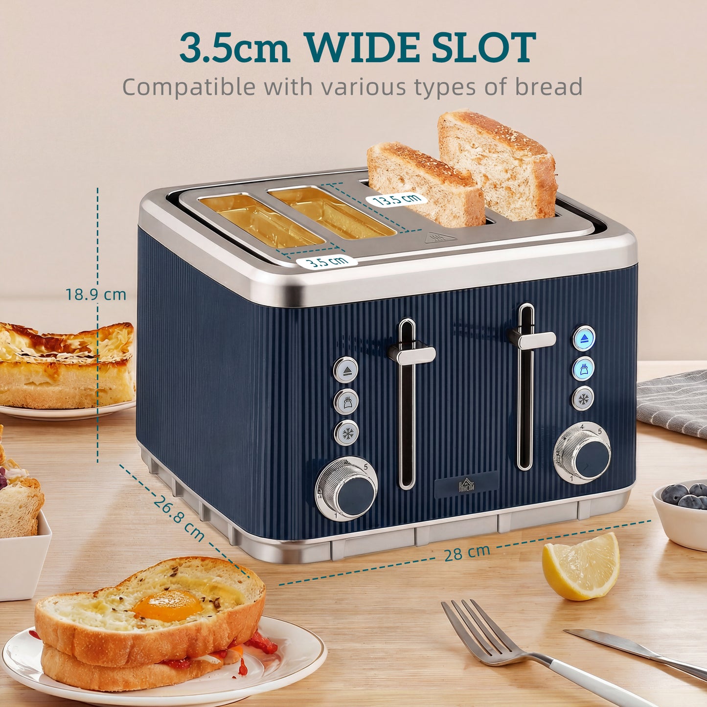 1.7L 3000W Rapid Boil Kettle and 4 Slice Toaster Set Dark Blue