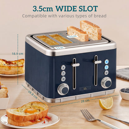 1.7L 3000W Rapid Boil Kettle and 4 Slice Toaster Set Dark Blue