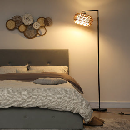 Dimmable Standing Lamp with Double Shade, Boho Floor Lamp, Black