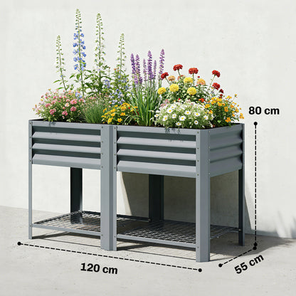 Raised Garden Bed with Storage Shelf 120x55cm Grey