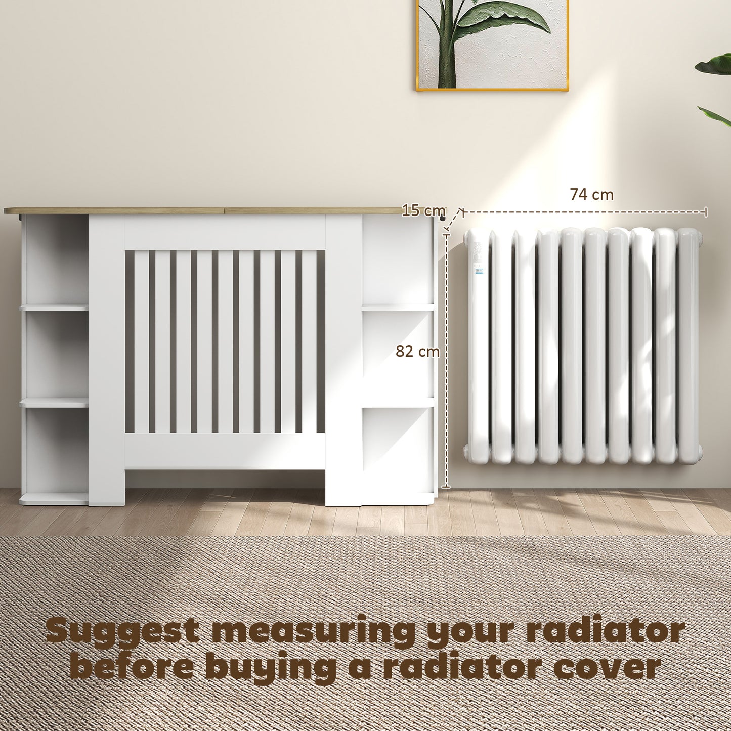 Vertical Slatted Heater Cover for Living Room, Medium, White