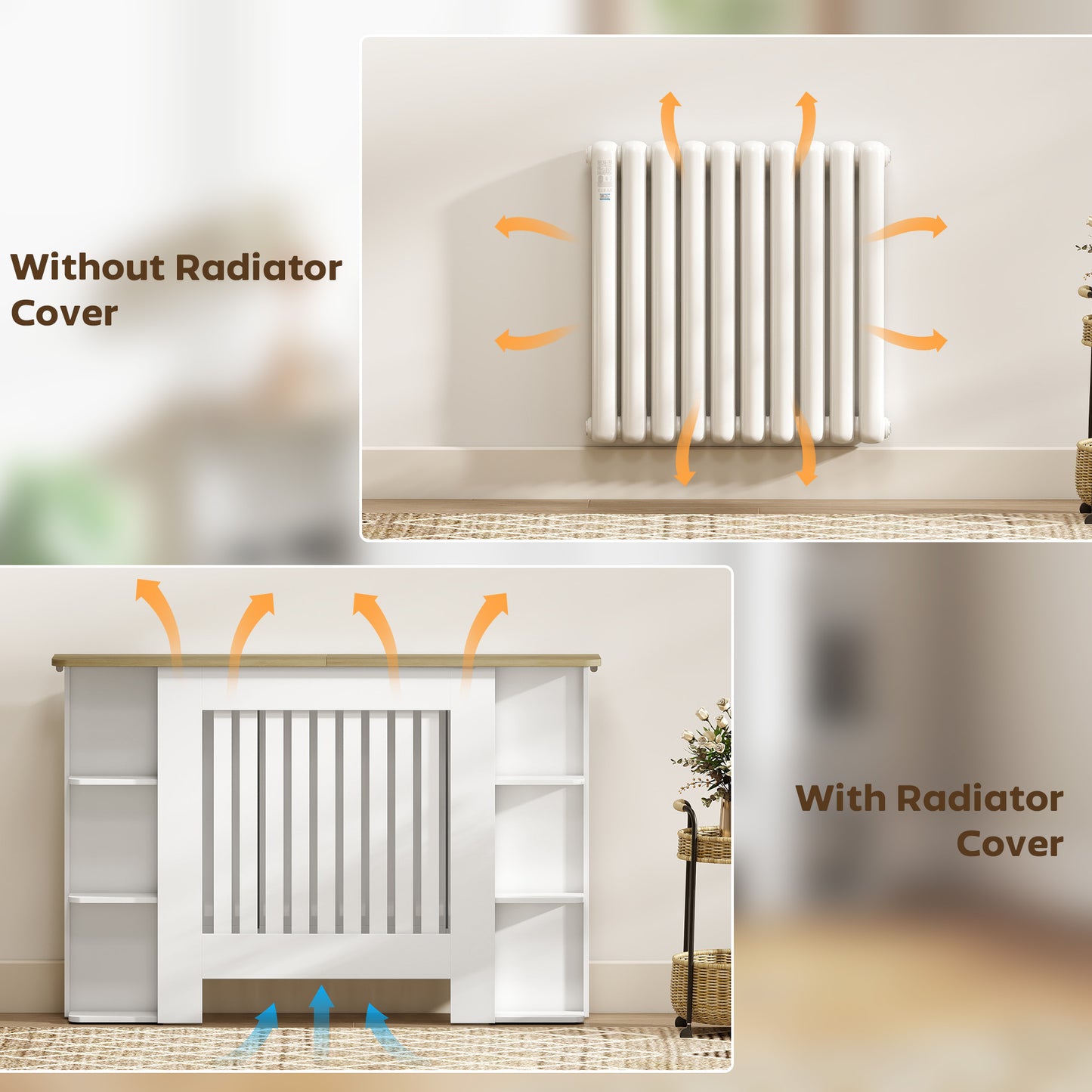 Vertical Slatted Heater Cover for Living Room, Medium, White