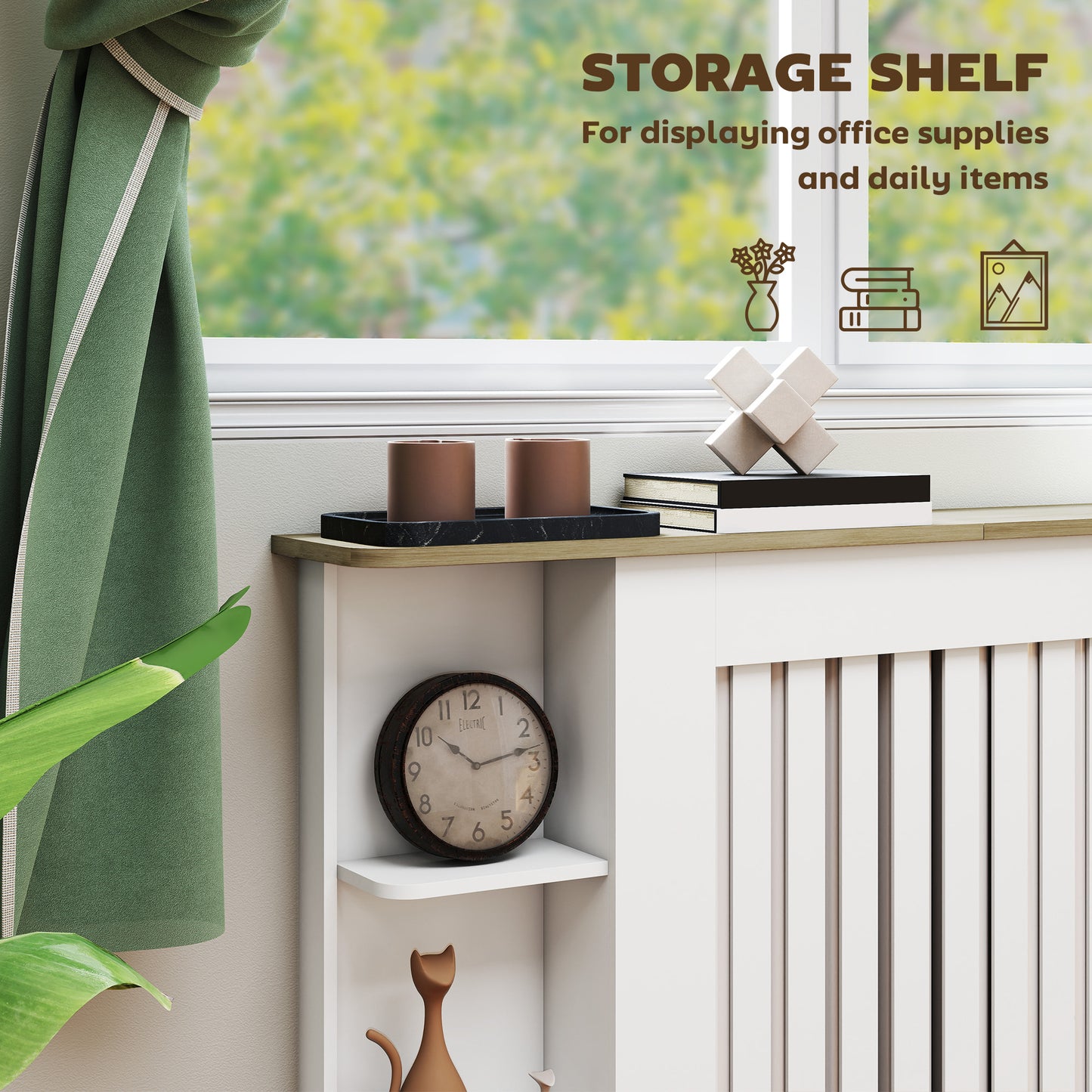 Vertical Slatted Heater Cover for Living Room, Medium, White