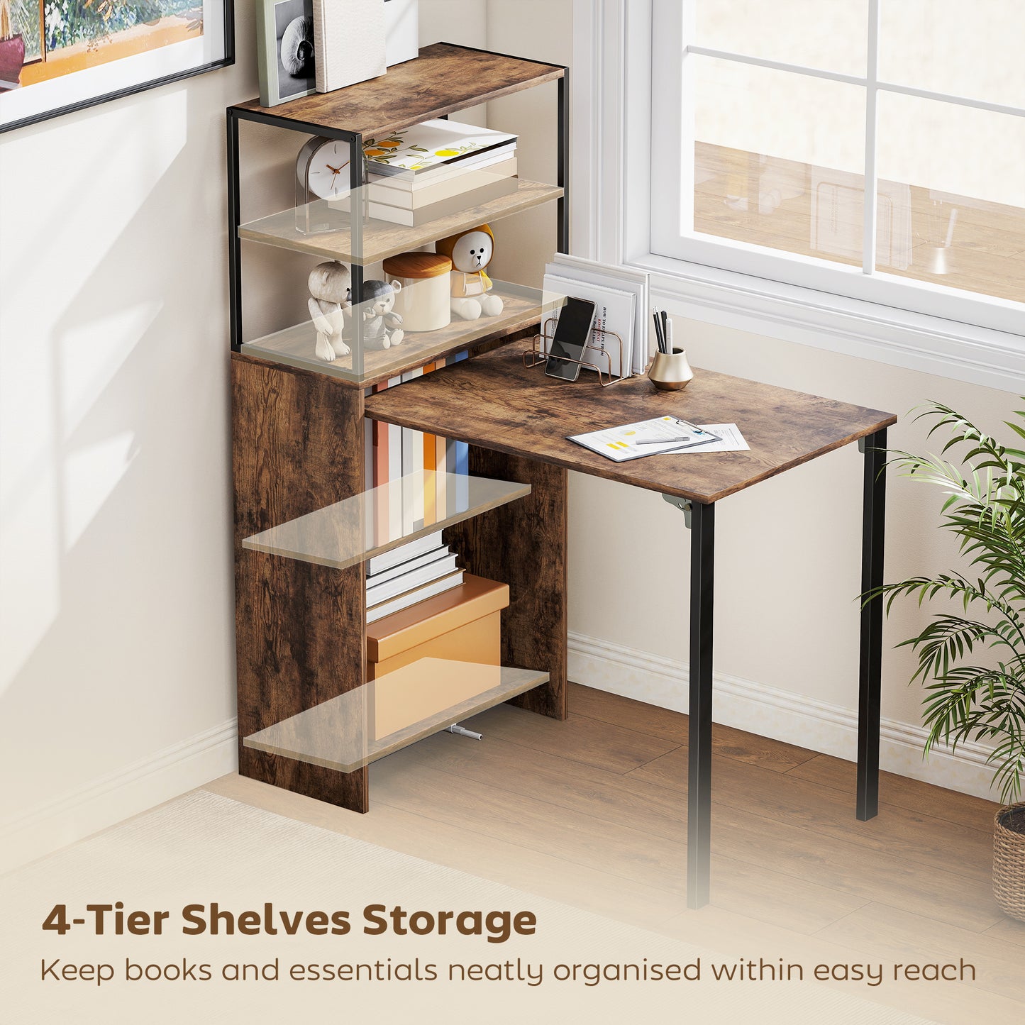 Foldable Computer Desk, Office Desk for Small Spaces, Rustic Brown