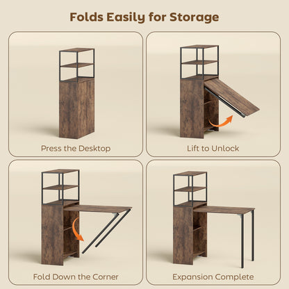 Foldable Computer Desk, Office Desk for Small Spaces, Rustic Brown