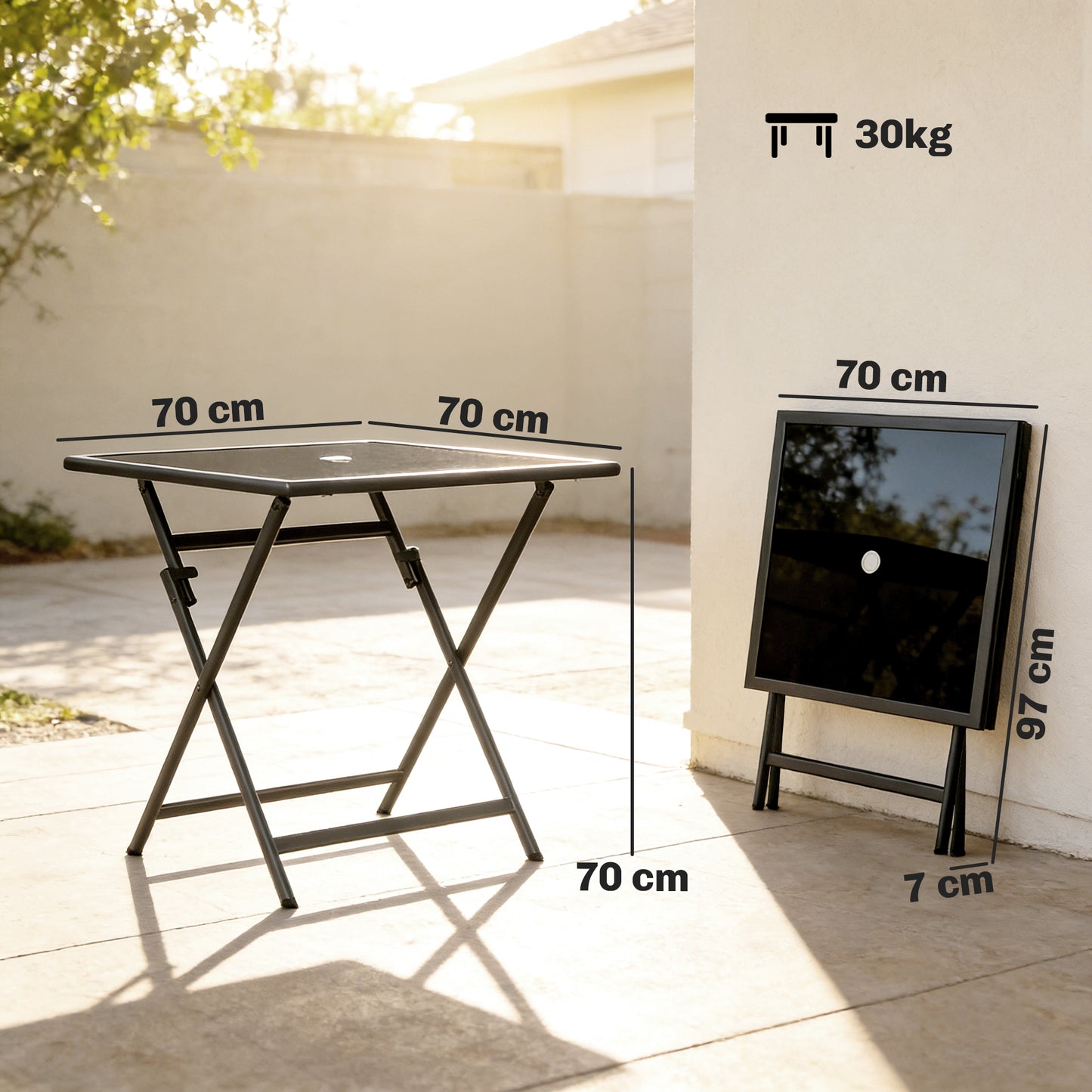 Folding Square Garden Dining Table with Parasol Hole