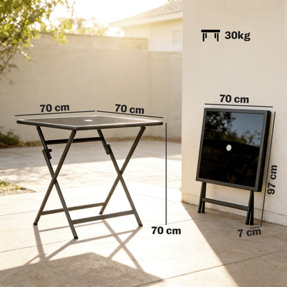 Folding Square Garden Dining Table with Parasol Hole