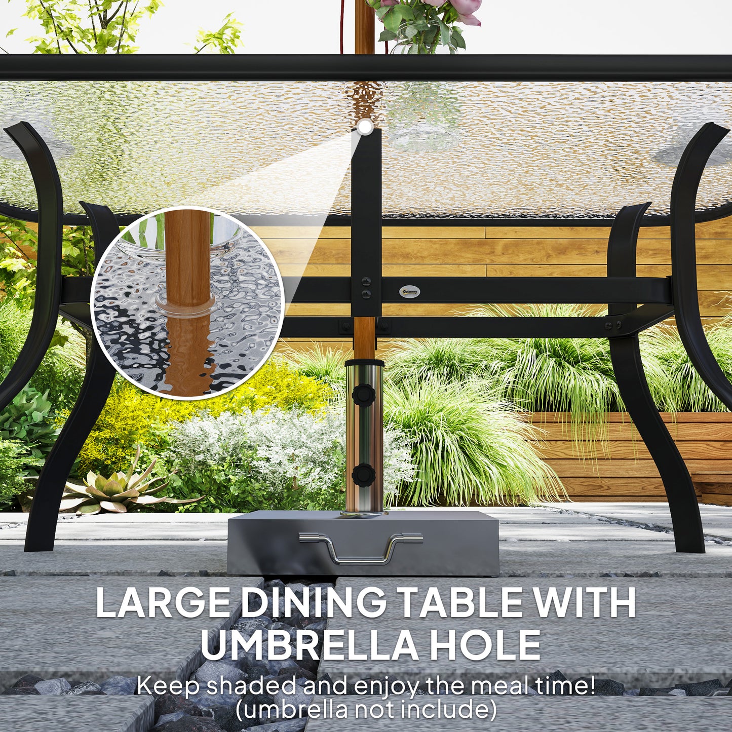 7 PCs Garden Dining Set w/ Umbrella Hole & Cushion, Black