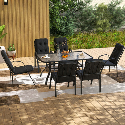 7 PCs Garden Dining Set w/ Umbrella Hole & Cushion, Black