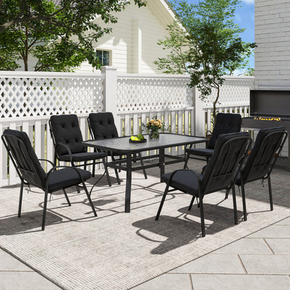 7 PCs Garden Dining Set w/ Umbrella Hole & Cushion, Black