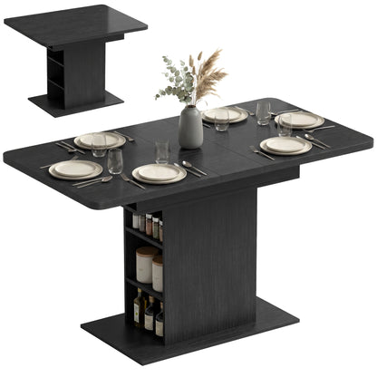 Extendable Dining Table for 4-6 People, 110-130cm Kitchen Table with 6 Open Shelves, Storage Compartment for Home, Living Room, Small Spaces, Black