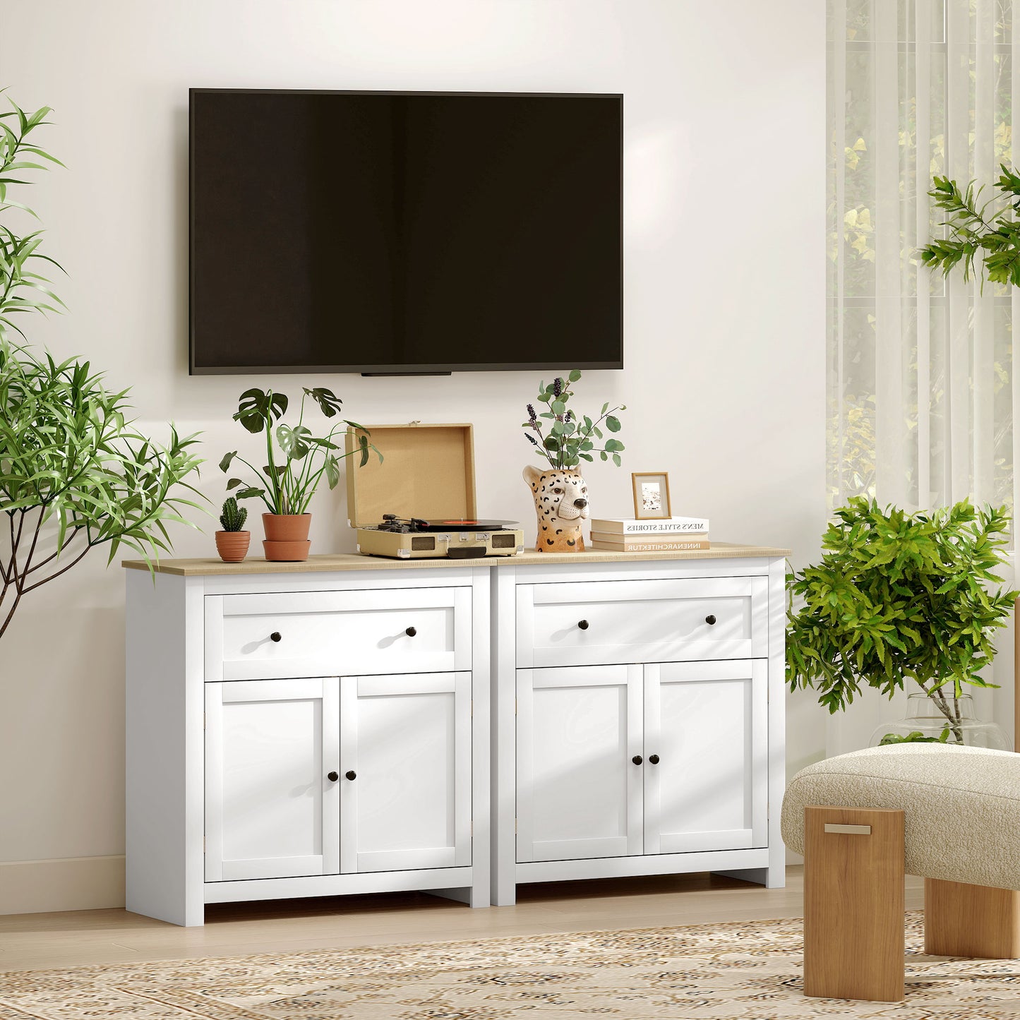 Sideboard Storage Cabinet with Adjustable Shelf, Drawer, White