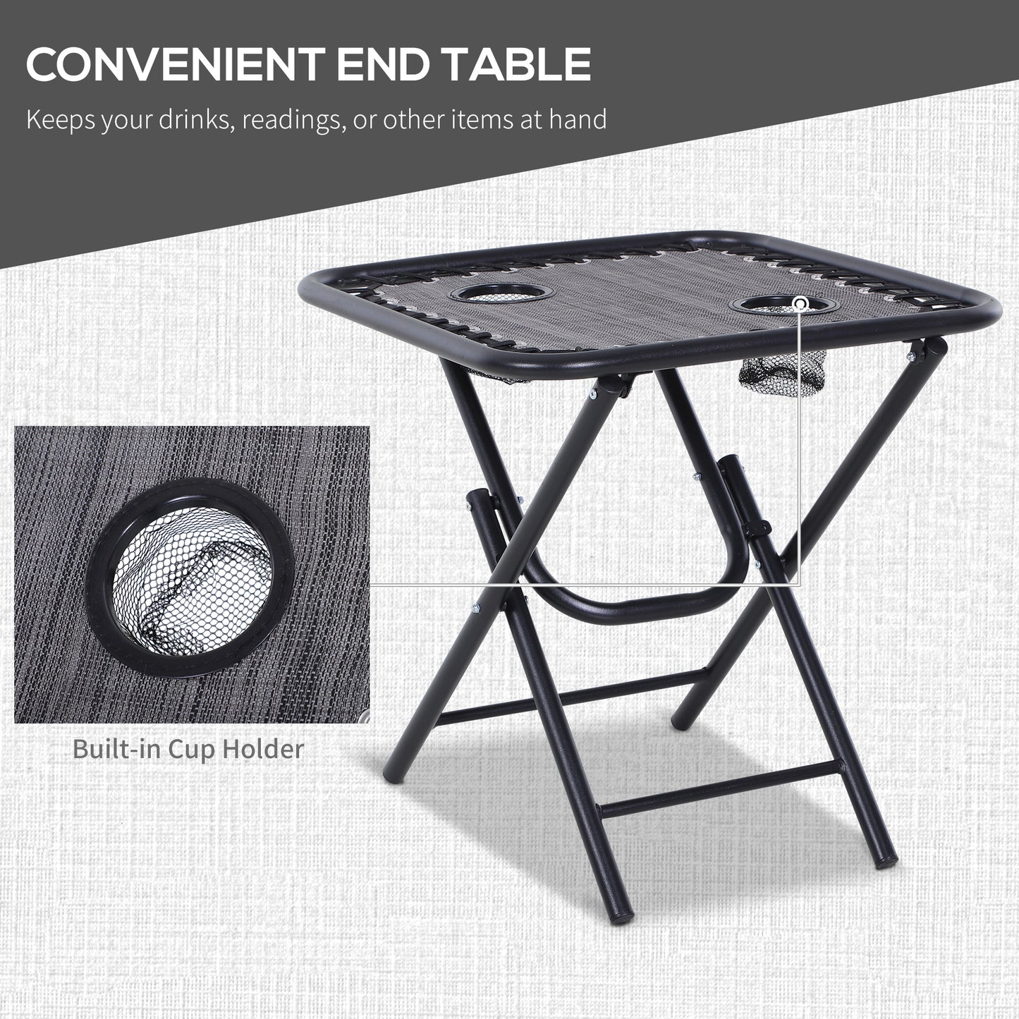 3PC Zero Gravity Chairs Sun Lounger Table Set W/ Cup Holders Light Grey