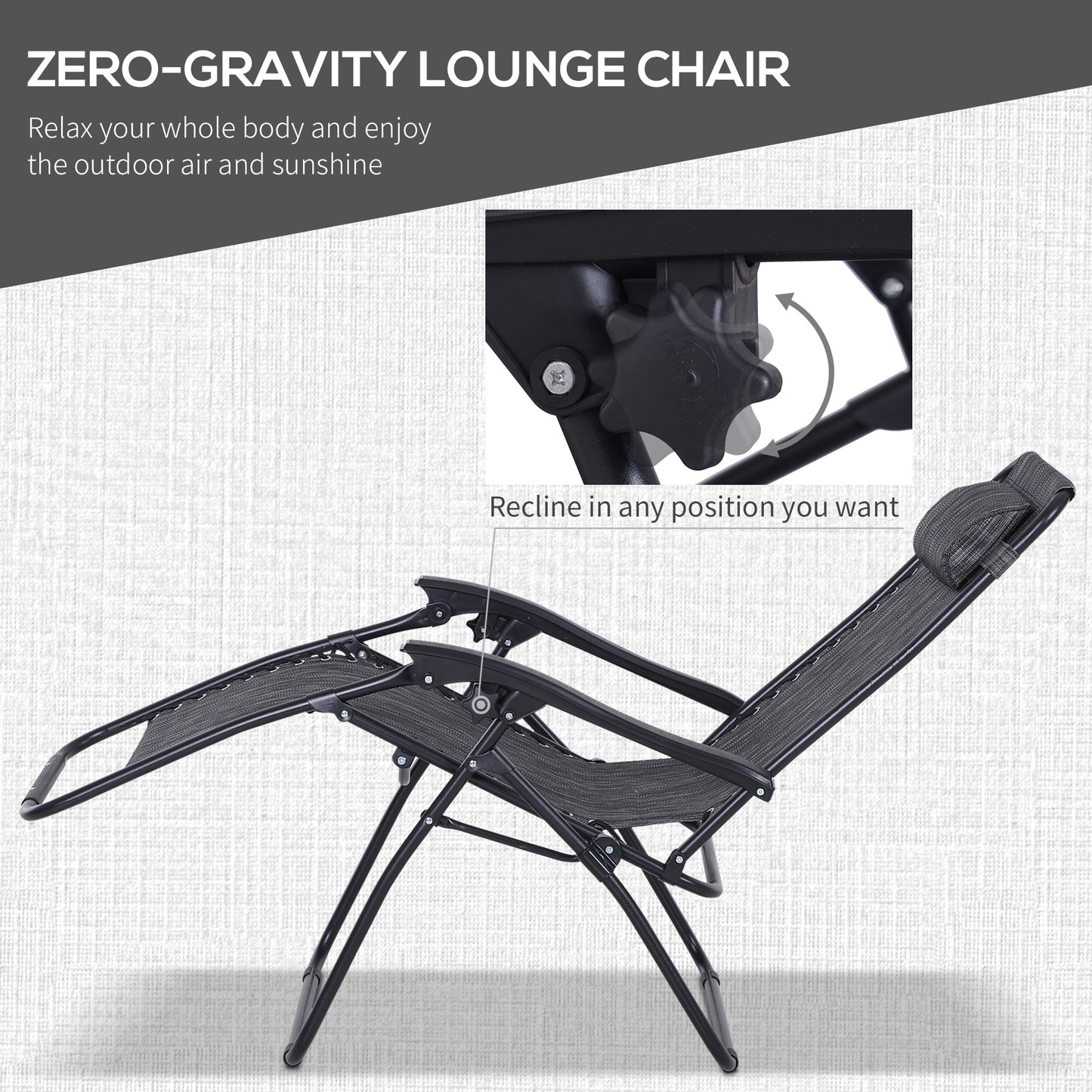3PC Zero Gravity Chairs Sun Lounger Table Set W/ Cup Holders Light Grey