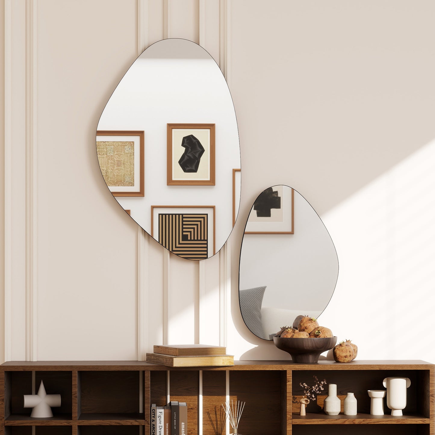 Pebble-Shaped Decorative Mirror, Set of 2 Wall Mirror, Black