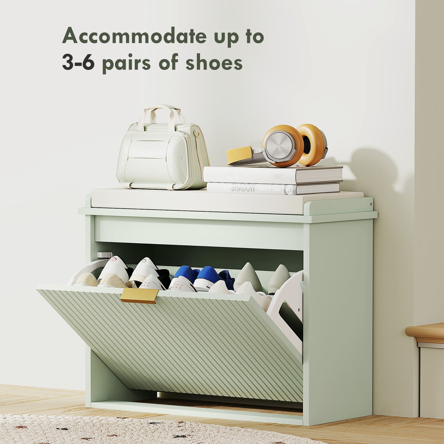 Shoe Storage Bench with Cushion and Flip-Drawer 62x26x47.5cm Green