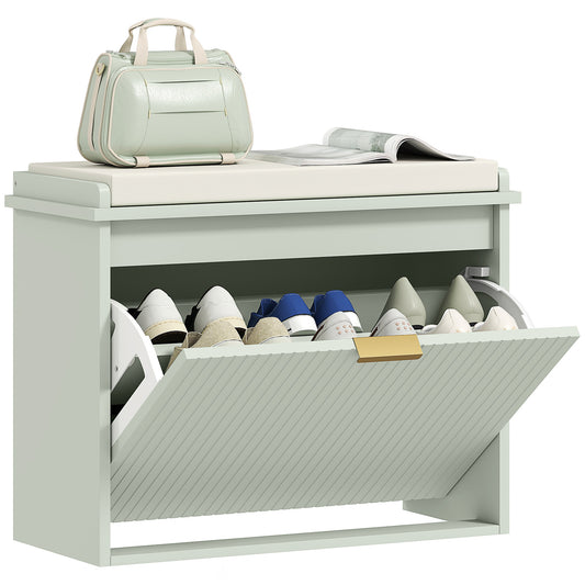 Shoe Storage Bench with Cushion and Flip-Drawer 62x26x47.5cm Green