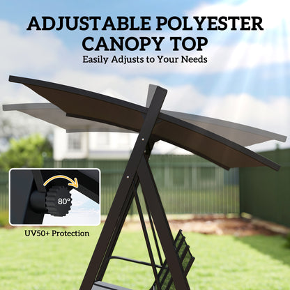 3 Seater Swing Chair, Garden Swing Bench with Adjustable Canopy