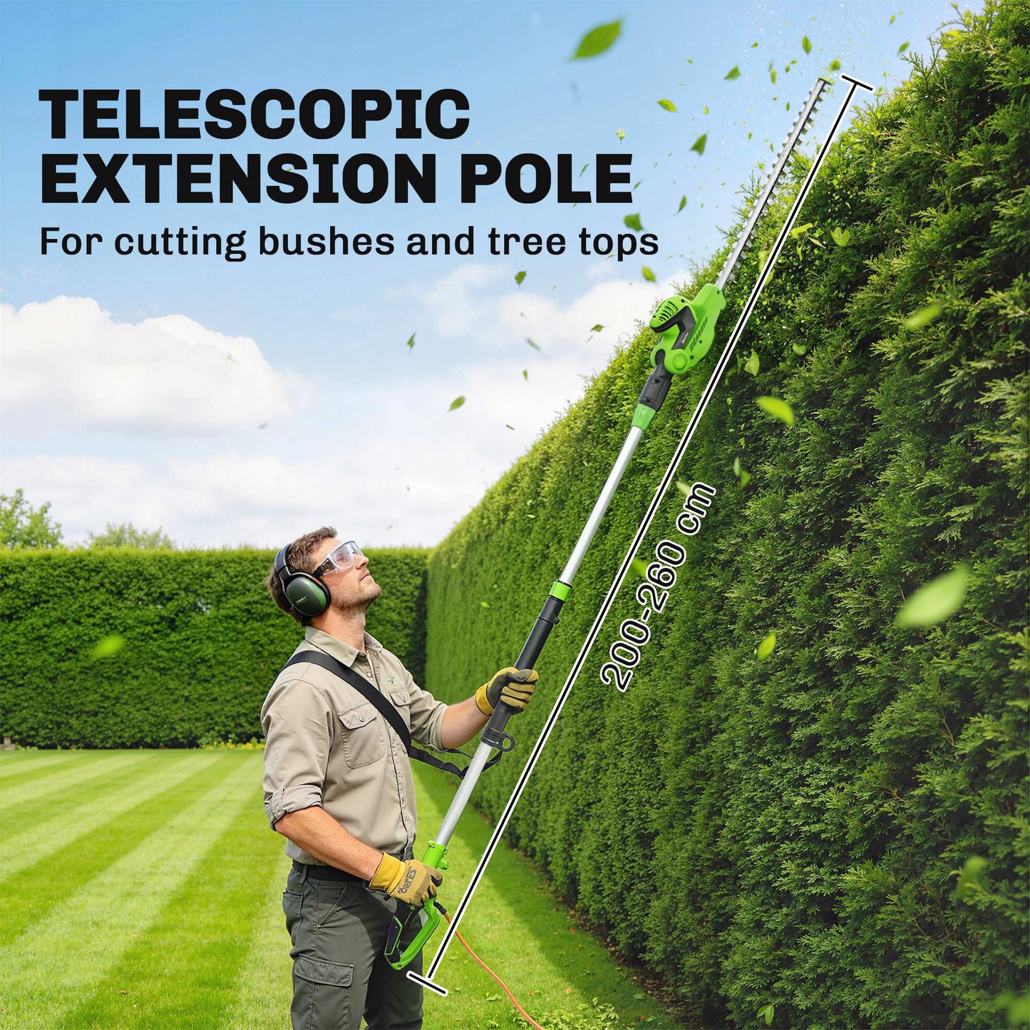 2.6m Corded Extendable Hedge Trimmer with 90 Adjustable Head