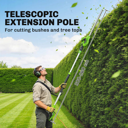 2.6m Corded Extendable Hedge Trimmer with 90 Adjustable Head