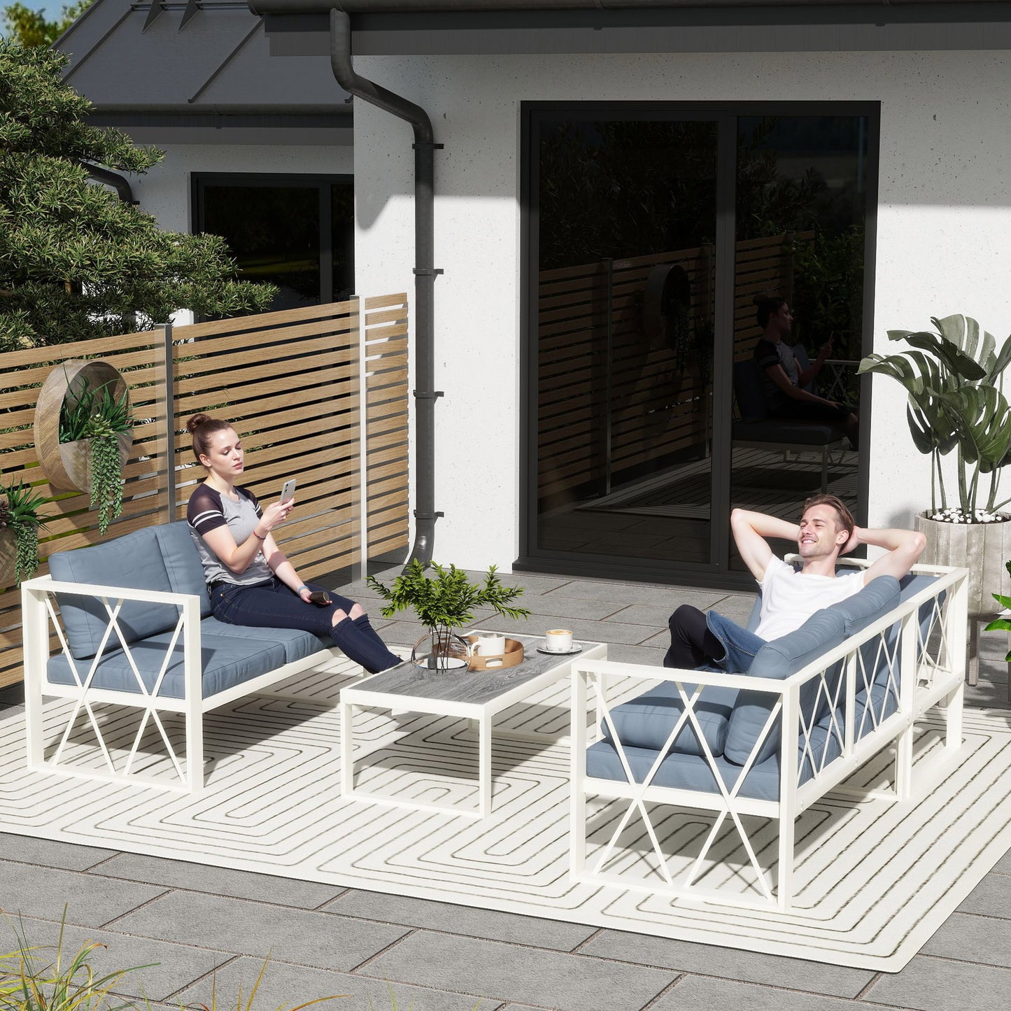 5 Seater Sectional Outdoor Sofa Set with Loveseats for Garden Grey