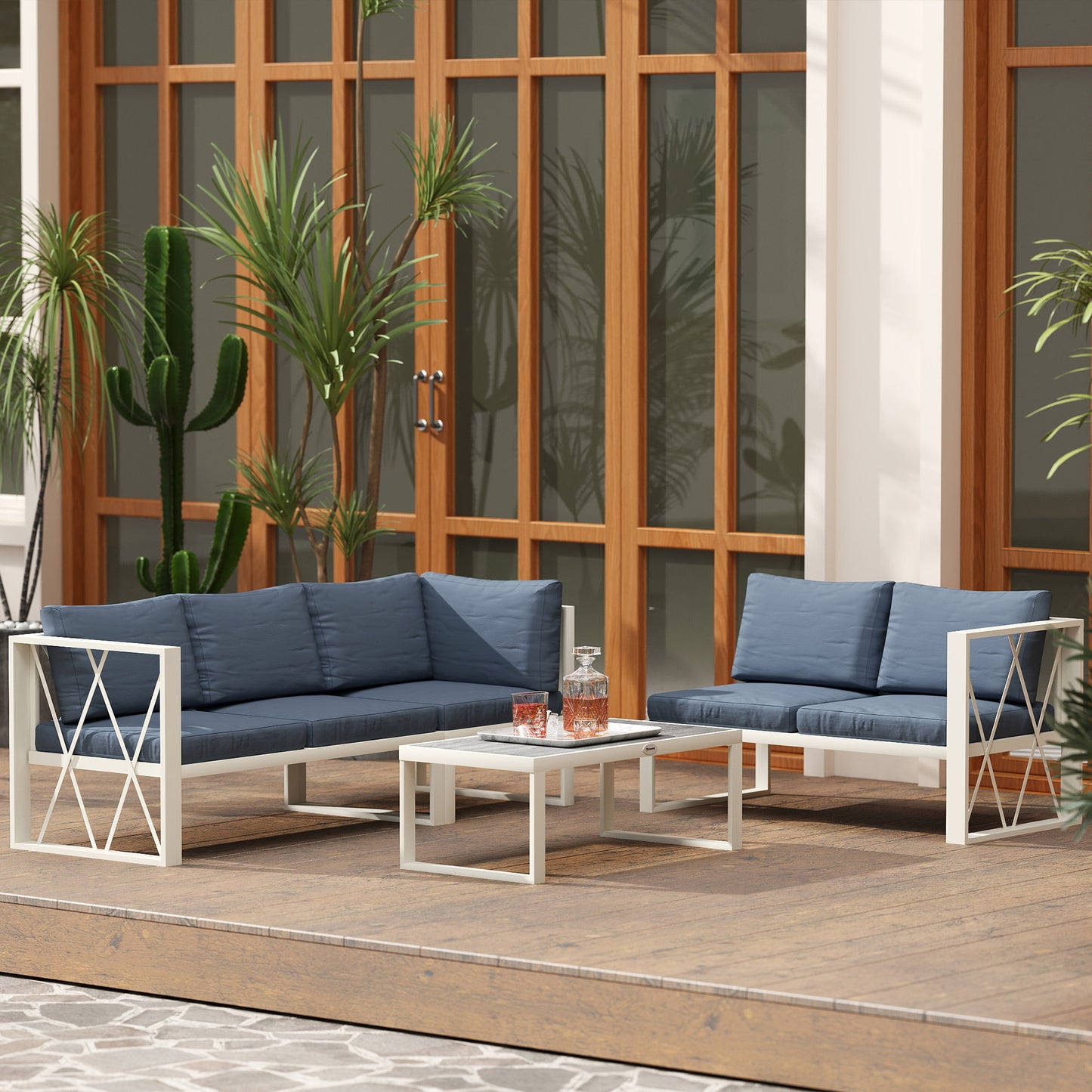 5 Seater Sectional Outdoor Sofa Set with Loveseats for Garden Grey
