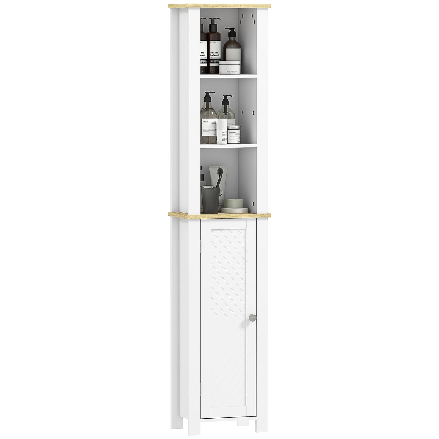 Slim Bathroom Storage Unit with Open Compartment, White