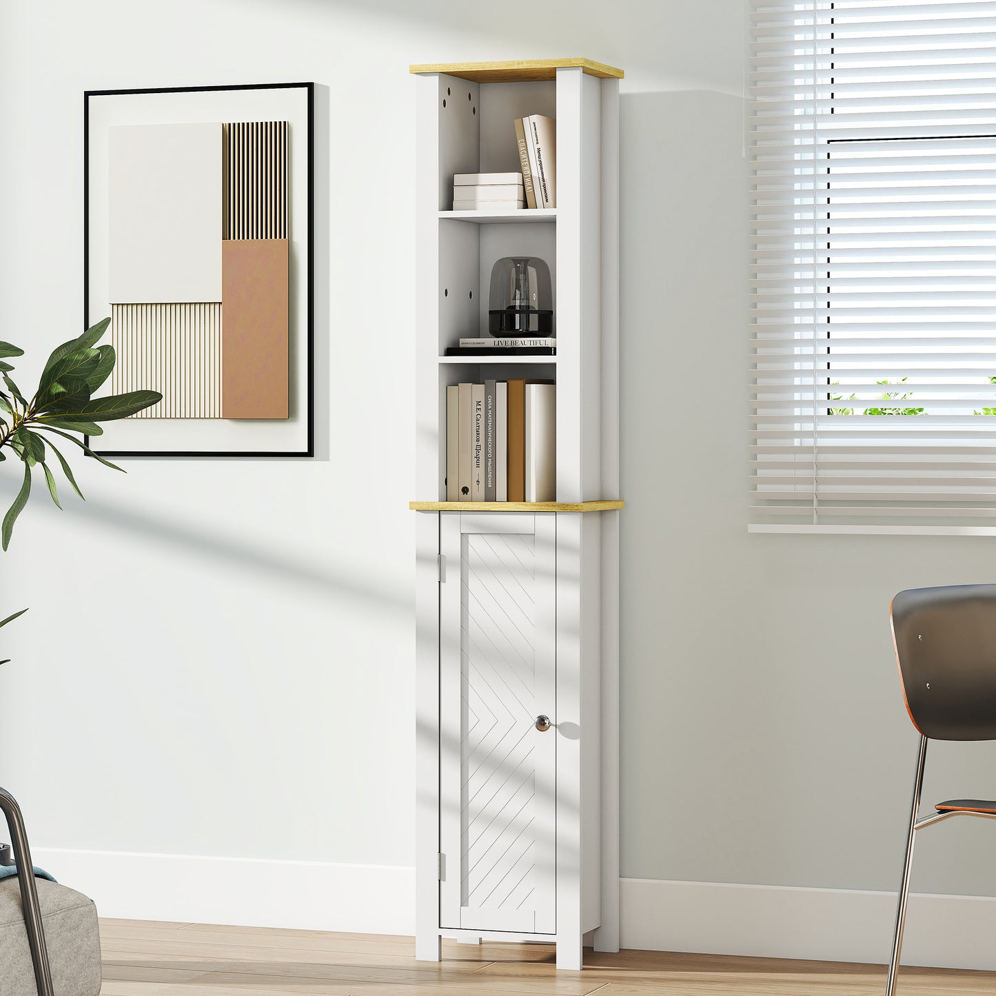 Slim Bathroom Storage Unit with Open Compartment, White