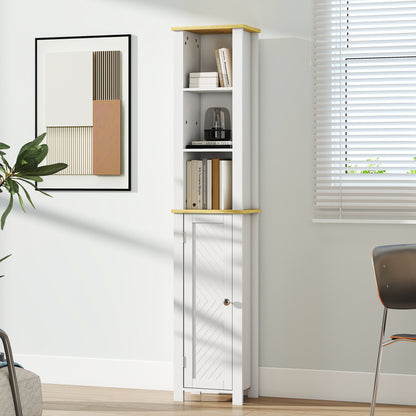 Slim Bathroom Storage Unit with Open Compartment, White