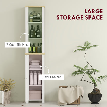 Slim Bathroom Storage Unit with Open Compartment, White