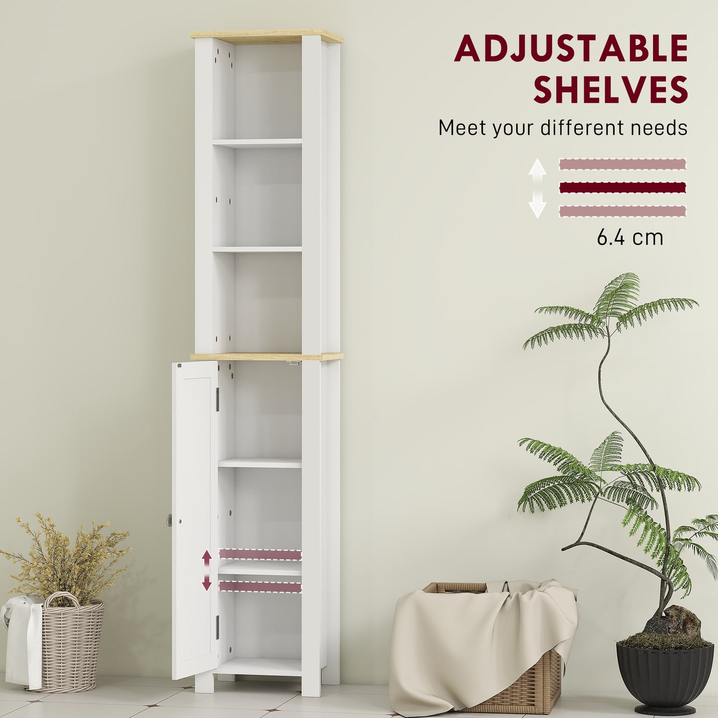 Slim Bathroom Storage Unit with Open Compartment, White