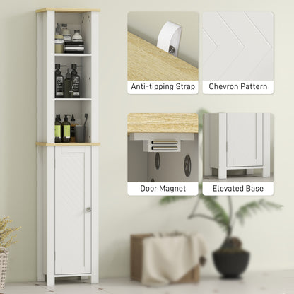 Slim Bathroom Storage Unit with Open Compartment, White