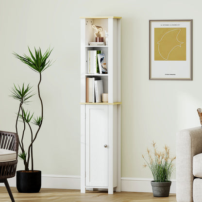 Slim Bathroom Storage Unit with Open Compartment, White
