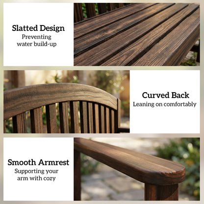 2 Person Garden Bench, Wooden Outdoor Furniture with Armrest