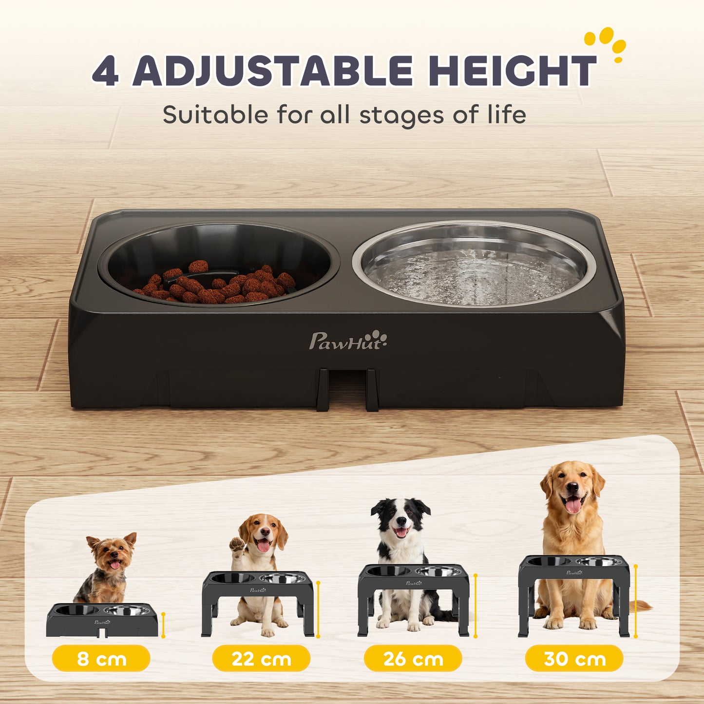 Raised Dog Bowl, Foldable Elevated Dog bowls, 4 Heights Adjustable