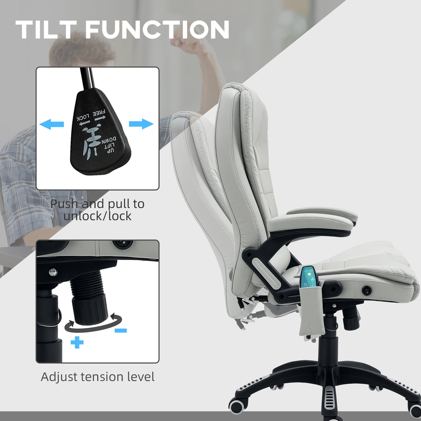 Heated Vibrating Massage Chair with Reclining Function, Light Grey