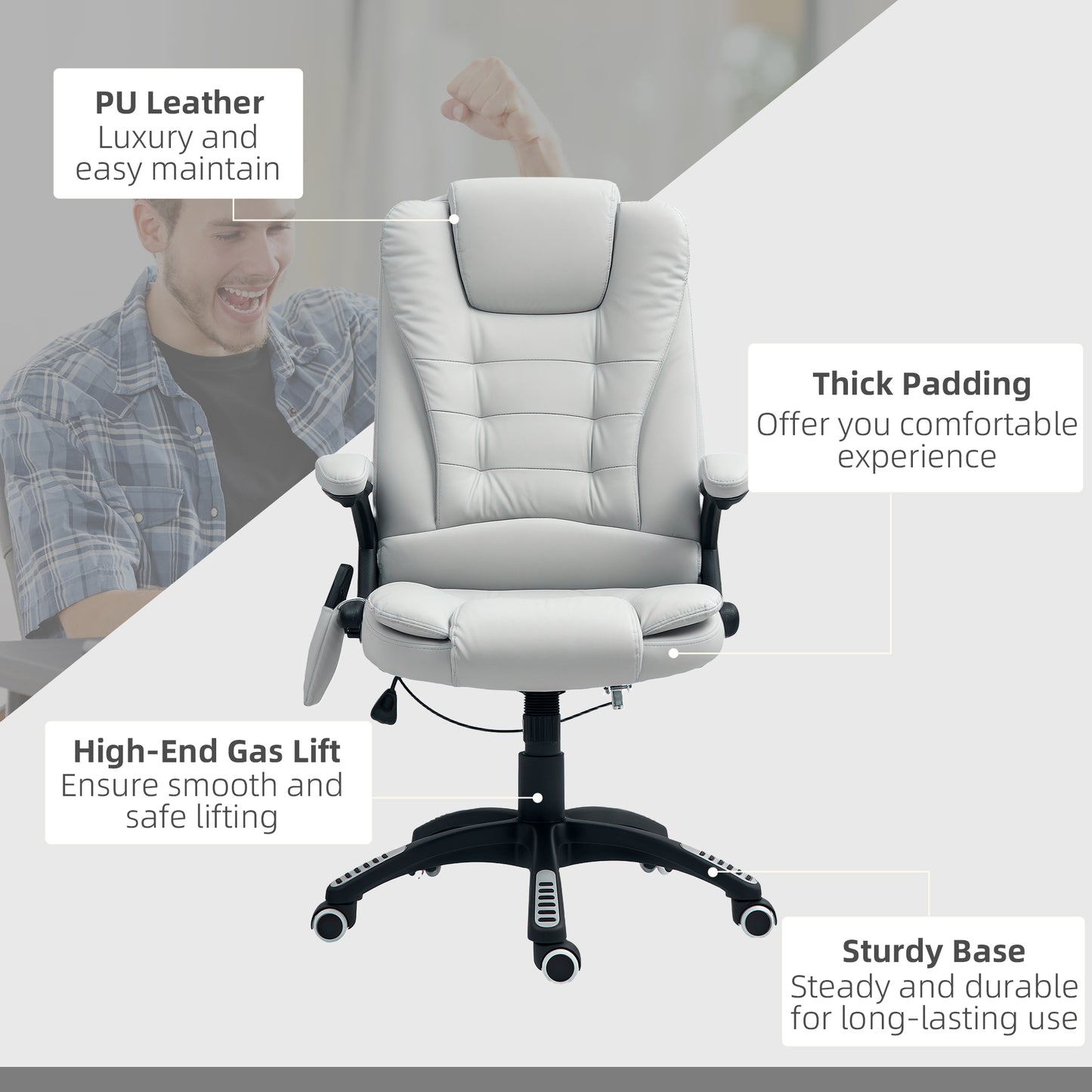 Heated Vibrating Massage Chair with Reclining Function, Light Grey