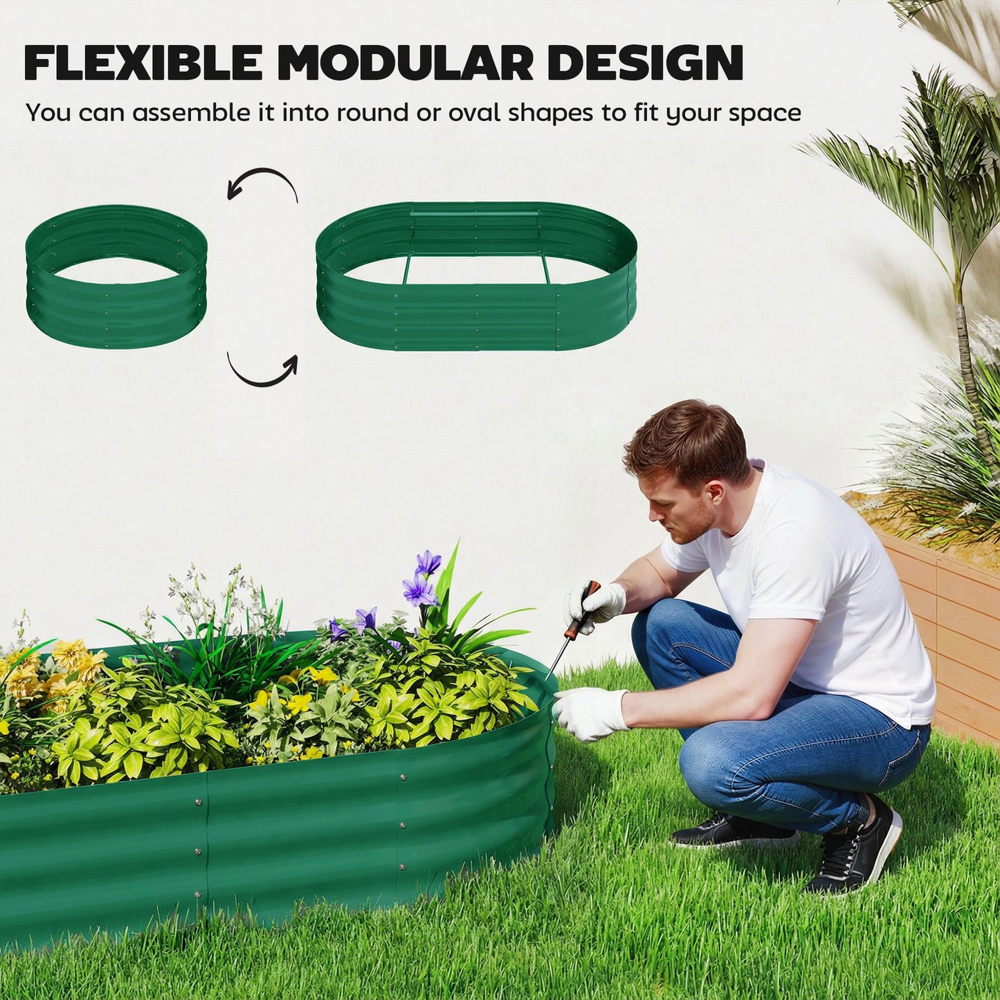 5 x 3 x 6ft Galvanised Raised Garden Bed with Trellis, Green