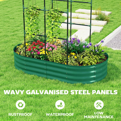 5 x 3 x 6ft Galvanised Raised Garden Bed with Trellis, Green