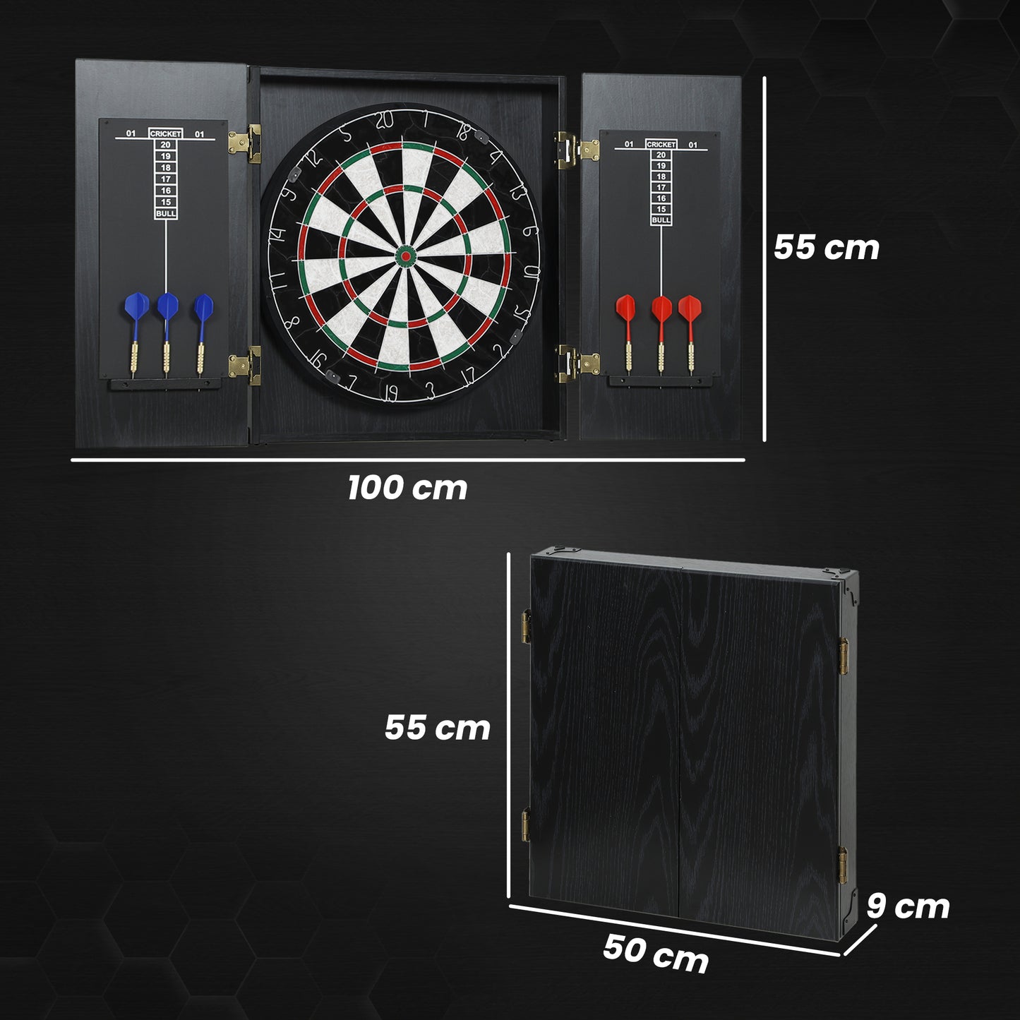 Bristle Dartboard Set with Cabinet, 6 Steel Tip Darts, Dart Board
