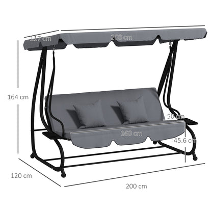 2-in-1 Garden Swing Chair for 3 Person w/ Adjustable Canopy Grey