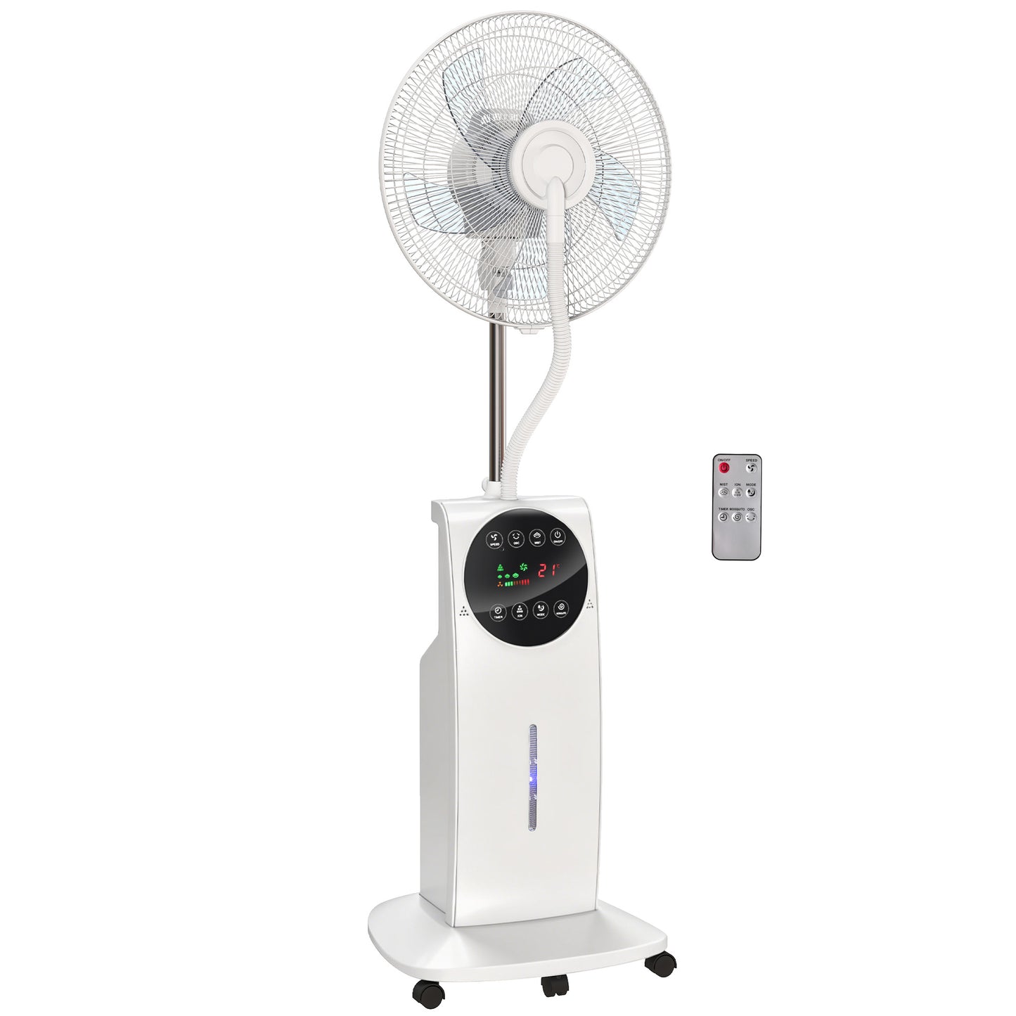 16" Pedestal Fan with Water Mist Spray Standing Fan, 3.1L Tank, White