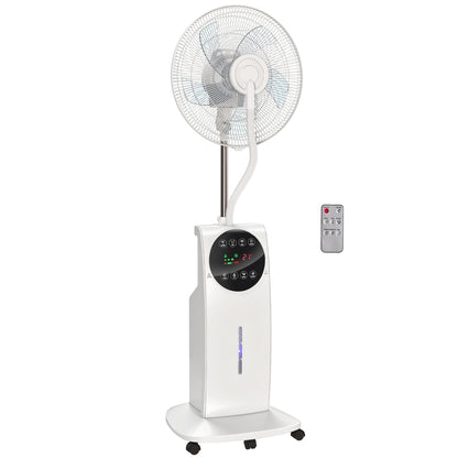 16" Pedestal Fan with Water Mist Spray Standing Fan, 3.1L Tank, White