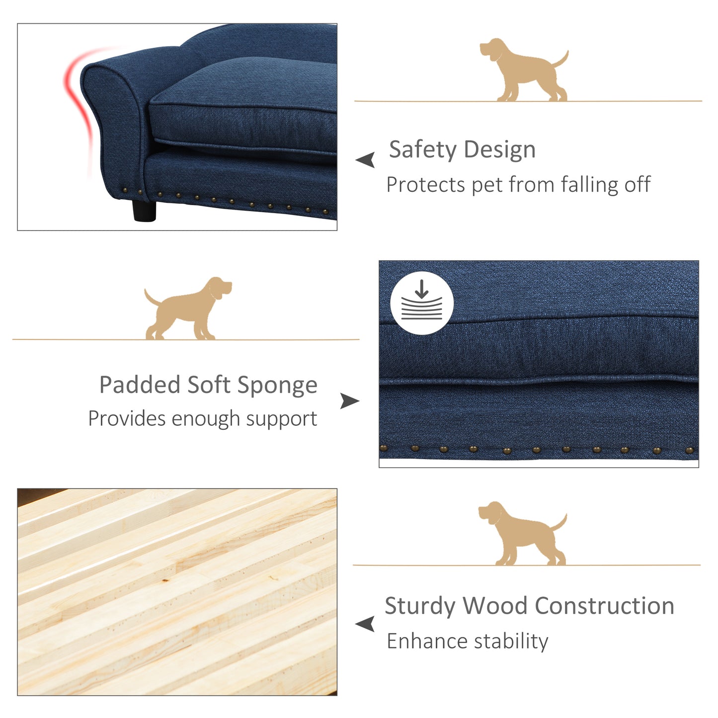 Dog Sofa Bed Pet Chair w/ Soft Cushion, for XS and S Dogs - Blue