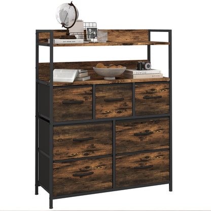Bedroom Chest of Drawers 7 Drawer Dresser w/ Shelves, Rustic Brown