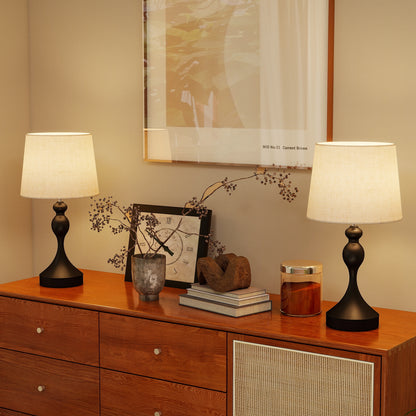 Table Lamps Set of 2, Modern Bedside Lamps with USB Ports, Black