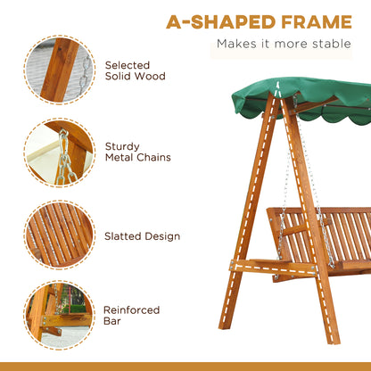 3-Seater Wooden Garden Swing Chair Seat Bench, Green
